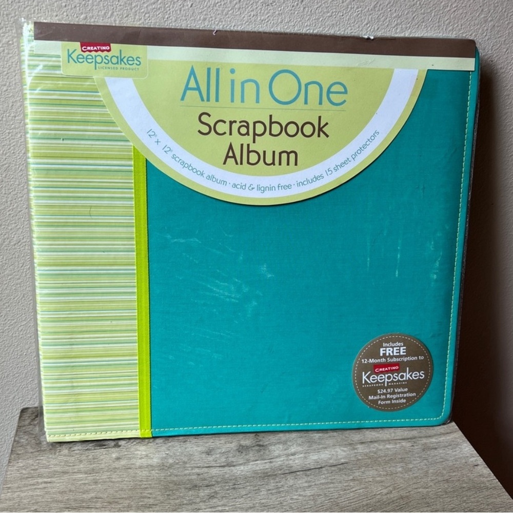 New Old Stock Creating Keepsakes 12x12 Teal Green Stripe Scrapbook Album 15 Pg